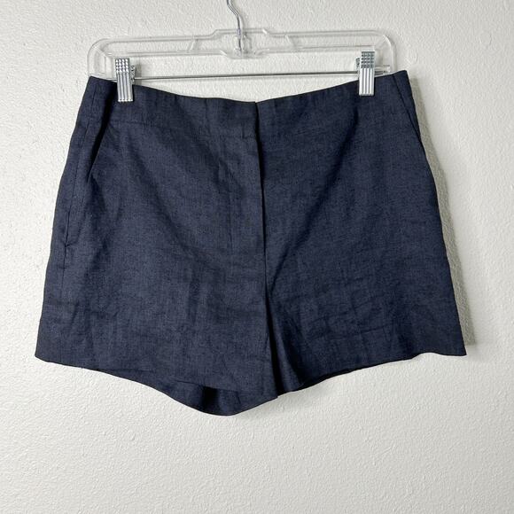 Theory Eco Sharkskin Linen Blend Mini Shorts Women’s Size 4 Navy Melange - Picture 1 of 6